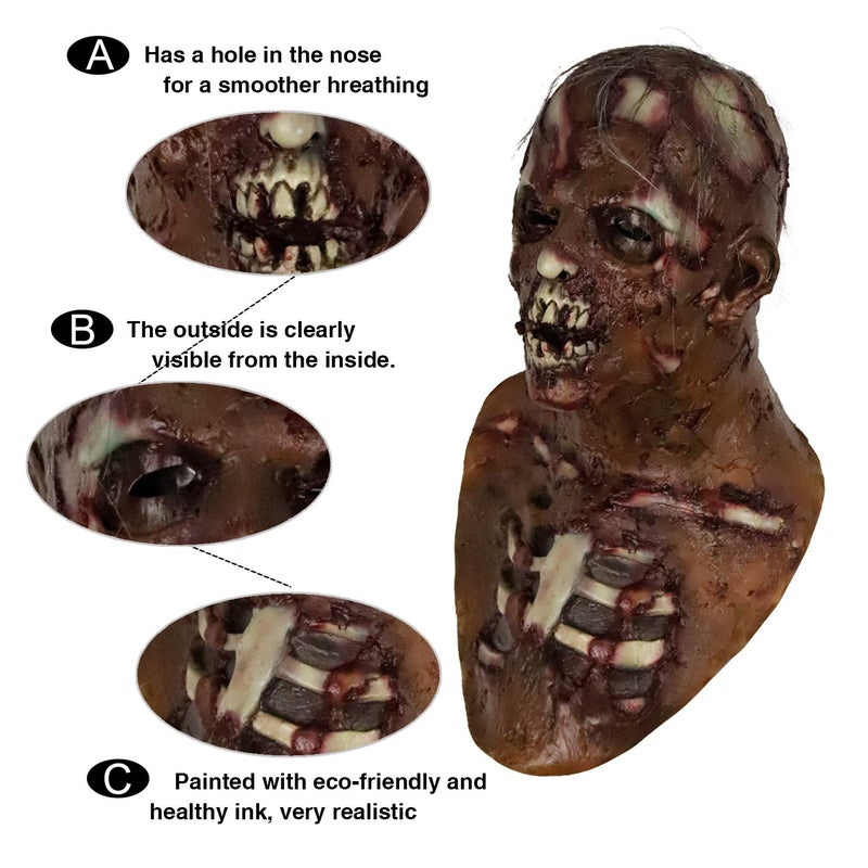 MOLEZU Scary Walking Dead Zombie Head Mask for Adult Vampire Mask Latex Creepy Halloween Costume Horror Decoration Props. - Image 5